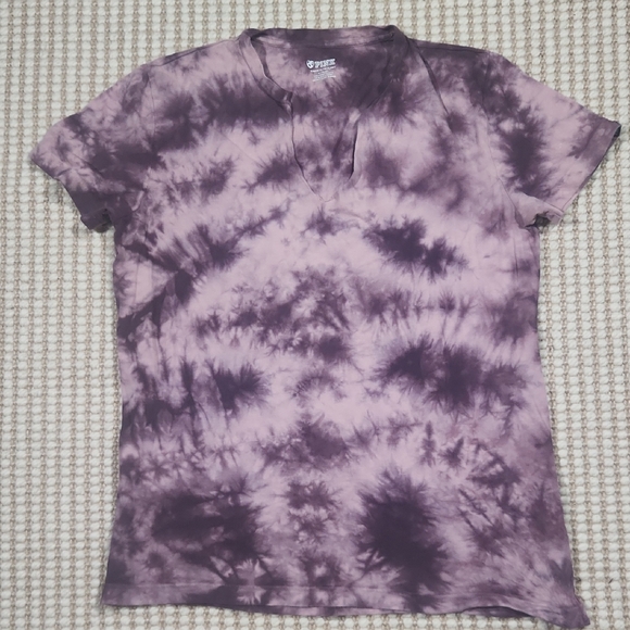 PINK Victoria's Secret Tops - PINK Victoria's Secret Purple Tie-Dye Short Sleeve Notch Neck Tee